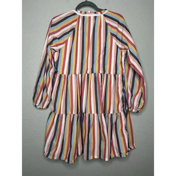 J Crew Tiered Popover Dress Rainbow Striped Cotton Poplin Long Sleeve Petite Med - Picture 2 of 9